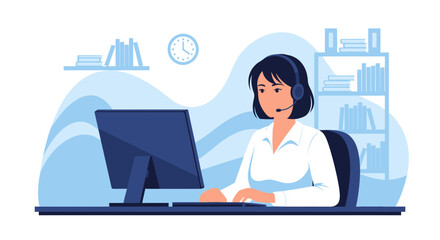 Dedicated Woman Providing Customer Support With Headset And Computer