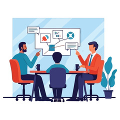 Fototapeta premium Business people in a modern office meeting, collaborating on a project with laptops and computers, symbolizing teamwork and success