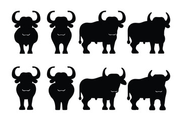 Collection of twelve distinct silhouette illustrations of bulls facing forward in a grid layout
