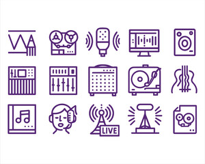 Sound production, bold line icons