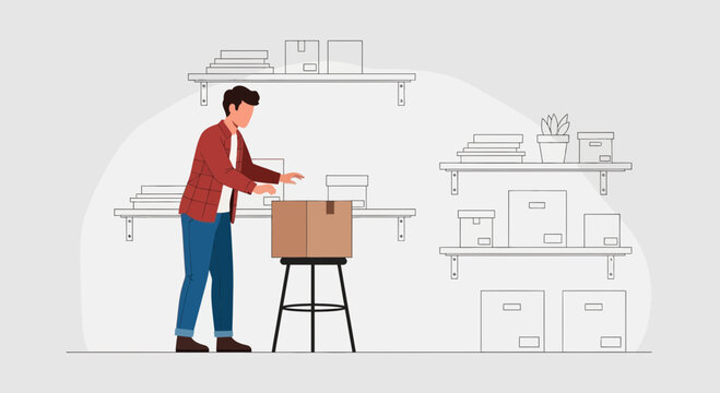 Entrepreneur Preparing Orders For Clients In His Home Warehouse Space