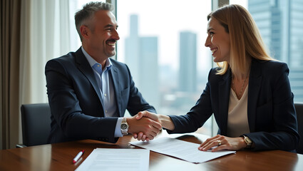 Business people shaking hands after signing a contract