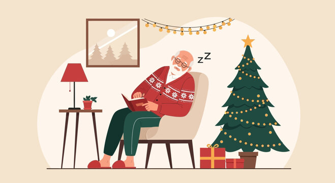 Cozy Christmas Eve Grandpa Fell Asleep Reading Classic Holiday Story Book