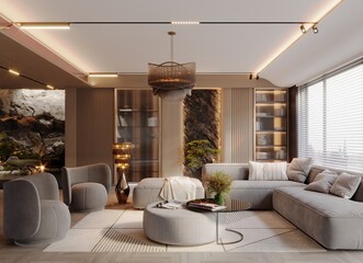 Luxury Modern Interior Design Collection – Kitchen, Living Room, Bedroom & Bathroom 3D Renders

