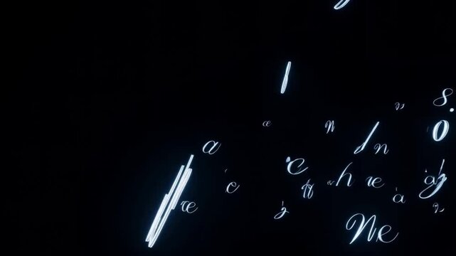 Abstract Typography: A collection of delicate letters dance gracefully against a black background, creating an artistic and enigmatic composition.