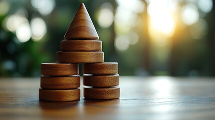 Obraz premium Wooden stacking toys, cone and discs, on a table