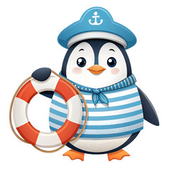 penguin in winter clothes with broom