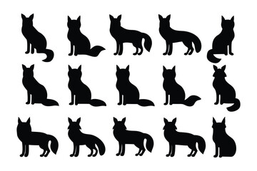 A collection of silhouetted ostriches displayed in rows against a white background showing varied poses