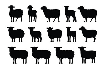 Collection of stylized black silhouette illustrations of turkeys in various poses and tail displays