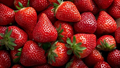 a bunch of red strawberries are shown in a close up