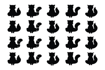 A grid of twenty black silhouette illustrations of llamas viewed from behind showcasing their fluffy backs and tails