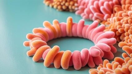 Scientific Illustration: Magnified Detail of Healthy Gut Lining or Microorganism Colony