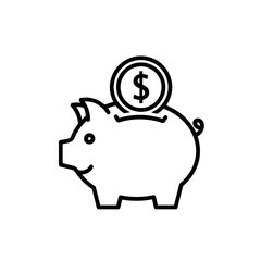 Piggy bank with coin icon a line art symbol representing savings investment and financial growth