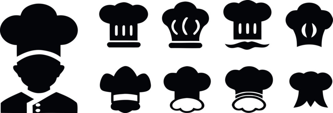 Collection of Different Chef Hats, Professional Cook Uniform Headwear, Vector Icons