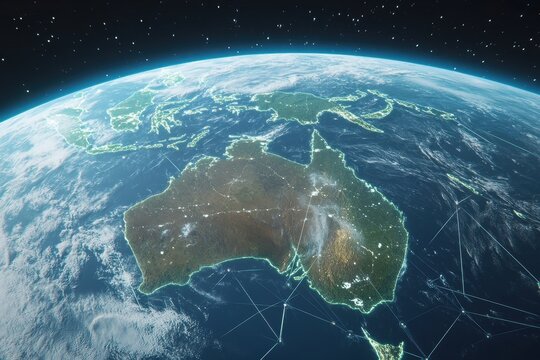 Earth Connections showcasing technology advancements in Australia and surrounding regions, 3D Earth Connections Global Technology Woldwide Digital Networkfrom Tokyo,Japan