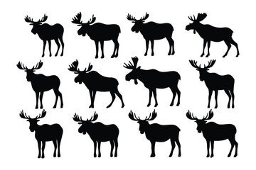 Collection of elegant antelope silhouettes showcasing diverse poses and graceful stances against a white background