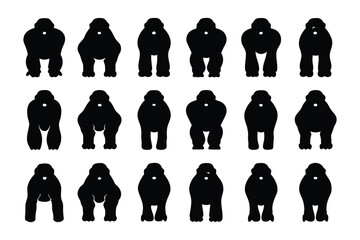 A collection of stylized black silhouettes of fennec foxes in various poses on a white background