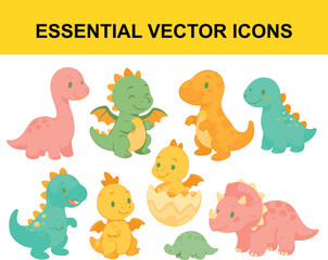 Obraz premium Cute cartoon dinosaurs in various colors and poses