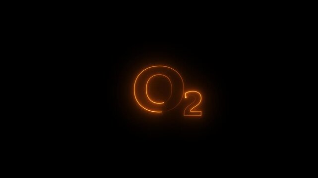 Oxygen molecule symbol on the black background .Glowing neon chemical representation.