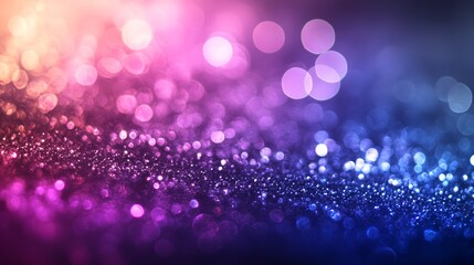 Vibrant abstract background featuring glittering silver tones with purple and blue defocused lights for a digital ambiance