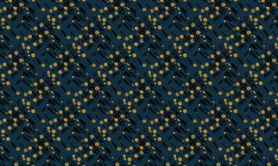 Fototapeta premium Scattered gold circles and black brush strokes abstract