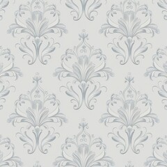 Seamless Silver Floral Damask Pattern on Light Background