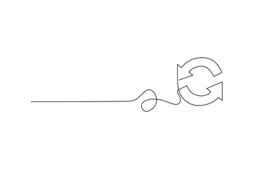 Continuous line drawing of a recycling symbol Abstract design illustrating process Arrows looping