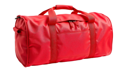 Red duffel bag isolated on transparent background