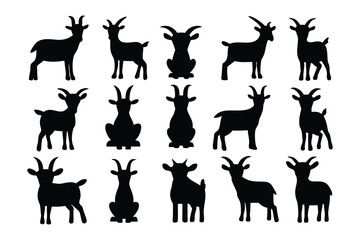 Collection of black silhouette goose poses displaying various stances and movements against a white background