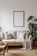 Boho Living Room Poster Frame Mockup
