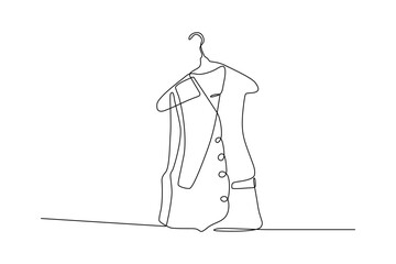 Line art drawing of a waistcoat on a hanger Minimalist design with buttons Clean lines