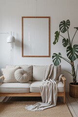 Boho Living Room Poster Frame Mockup
