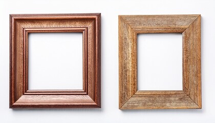 vintage wooden frames on white background