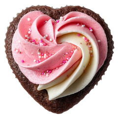 Heart shaped cupcake with pink and white frosting for valentines day  isolated on transparent background