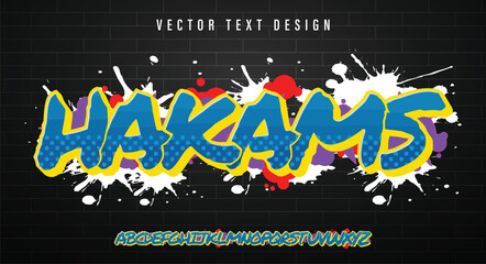 Hakams, Bold Urban Graffiti Text Style. Editable Comic Pop Font with Splash Effects