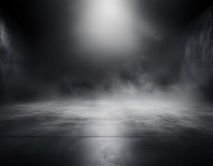 empty space of studio dark room concrete floor grunge texture background with fog or mist and lighting effect