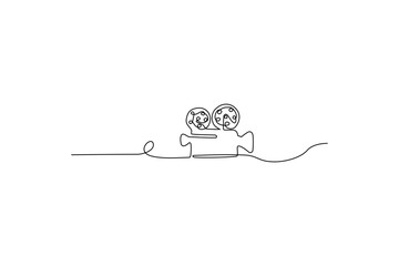 Minimalist line art of a film camera It's a single-line drawing on a white background