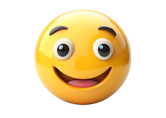 Fototapeta premium A happy yellow emoji face with wide eyes and a big smile, isolated on a transparent background