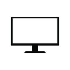 Computer monitor lcd tv silhouette vector icon. Black screen display isolated on a white background. Simple illustration for technology, PC, and office equipment.