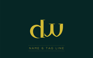DW logo design. A sophisticated, minimalistic logo design featuring golden stylized typography,  perfect for branding concepts emphasizing luxury, professionalism, and contemporary aesthetics.
