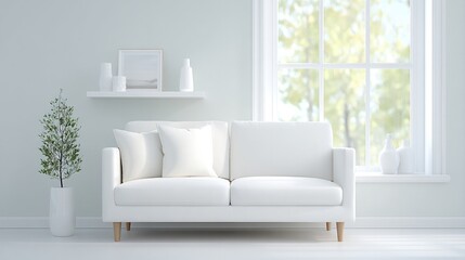 minimalist living room with modern decor elements such as sleek sofa and abstract wall art