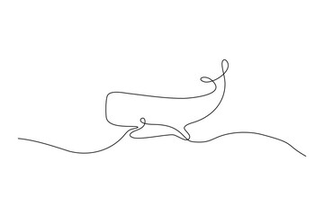 Minimalist line drawing of a whale Single continuous line depicting whale and sea, simplicity
