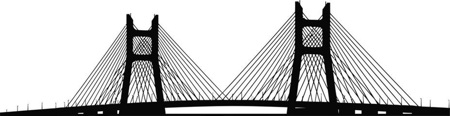 Solid Black Silhouette of Puli Bridge black and white with white background