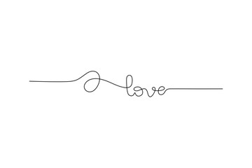 One-line drawing of the word "love" in minimalist style, black on white