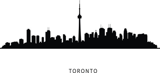 Naklejka premium Toronto City Skyline Silhouette, Vector, Icon, Logo, White Background