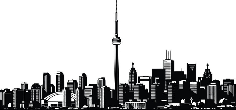 Toronto City Skyline Silhouette, Vector, Icon, Logo, White Background