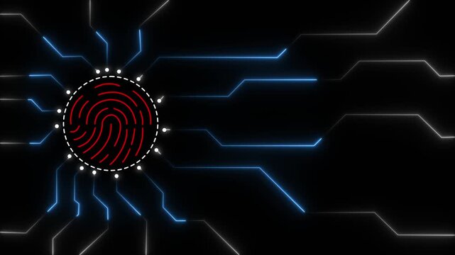 fingerprint. 4k loop background on internet security and technology. Looped animation HUD GUI UI design. Fingerprint scanning. Touch ID futuristic processing of biometric scanner technology - Powered by Adobe
