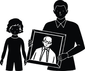 grandparent holding family photo silhouette,elder showing old picture silhouette