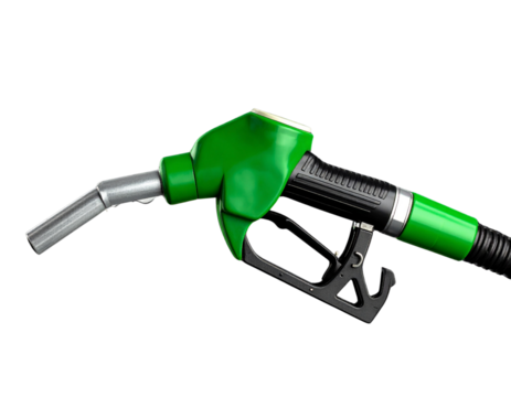 Eco-Friendly Green Gas Pump Nozzle with Digital Display, Isolated on Transparent Background