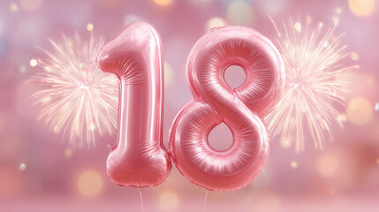 inflatable balloons numbers 18 years with fireworks for the holiday beautiful postcard